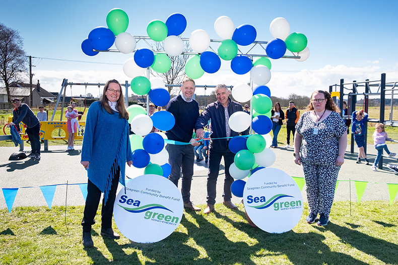 (L To R) Karen Gerrard, Chairwoman Wellbank Hall Committee, Craig Mullen, Community Investment Manager, Steve Anderson Murroes And Wellbank Community Council, And Sabrina Simpson, Wellbank Hall Committee